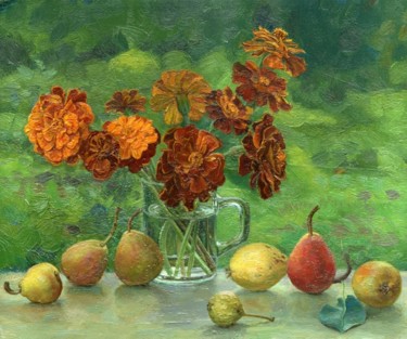 Painting titled "Бархатцы" by Mikhail Sukharev, Original Artwork, Oil