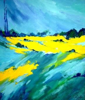 Peinture intitulée "Paysage jaune" par Catherine Suchocka, Œuvre d'art originale, Huile