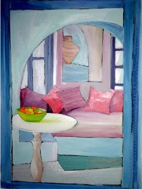 Peinture intitulée "L'interieur bleu" par Catherine Suchocka, Œuvre d'art originale