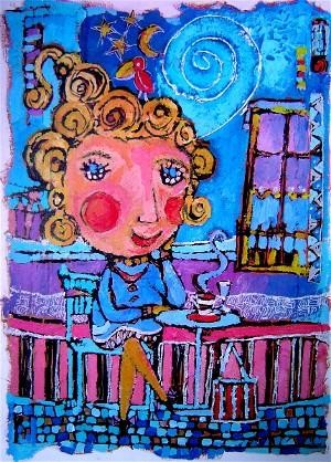 Peinture intitulée "Au café" par Catherine Suchocka, Œuvre d'art originale