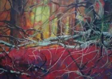 Malarstwo zatytułowany „Flaming red forest” autorstwa Krystyna Suchwallo, Oryginalna praca, Olej
