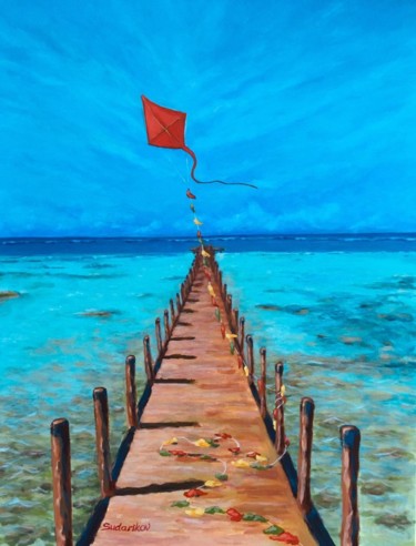 Painting titled "kite" by Denis Sudarikov, Original Artwork, Acrylic Mounted on Wood Stretcher frame