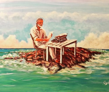 Painting titled "Hemingway and the S…" by Denis Sudarikov, Original Artwork, Acrylic Mounted on Wood Stretcher frame