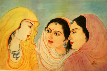 Painting titled "THREE WOMEN" by Sudha Sama, Original Artwork