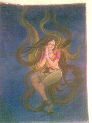 Painting titled "RADHA" by Sudha Sama, Original Artwork, Watercolor