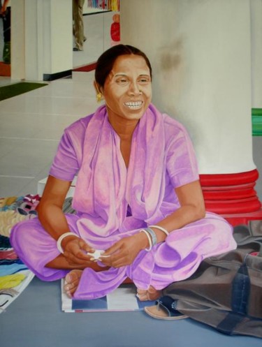 Painting titled "Bangleseller" by Sudhir Pillai, Original Artwork, Oil