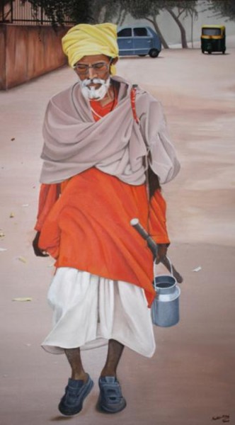 Painting titled "Sadhu" by Sudhir Pillai, Original Artwork, Oil