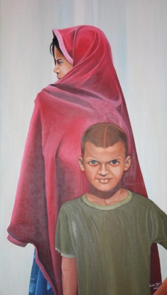 Painting titled "Brother Sister" by Sudhir Pillai, Original Artwork, Oil