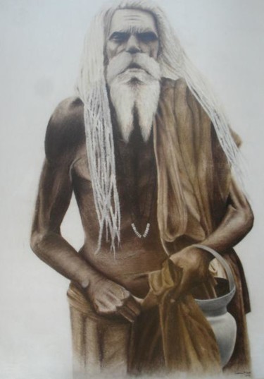 Painting titled "Godman" by Sudhir Pillai, Original Artwork, Pastel