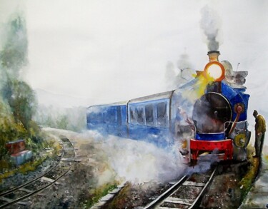 Painting titled "toy-train-water-col…" by Sudipta Kundu, Original Artwork, Watercolor