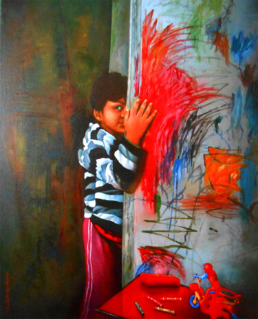 Painting titled "my-world-acrylic-on…" by Sudipta Kundu, Original Artwork, Acrylic