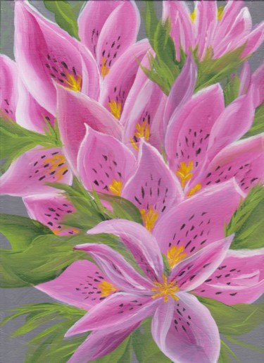 Painting titled "pink-lilies-001.jpg" by Sue Alexander, Original Artwork, Acrylic