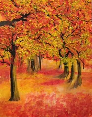 Painting titled "Autumn Path" by Sue Alexander, Original Artwork, Acrylic