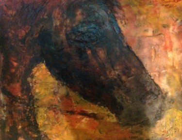 Painting titled "Louis" by Sue Cahill, Original Artwork, Encaustic Mounted on Wood Panel