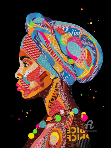 Collagen mit dem Titel "Beautiful African W…" von Sue Dowse, Original-Kunstwerk, Collagen