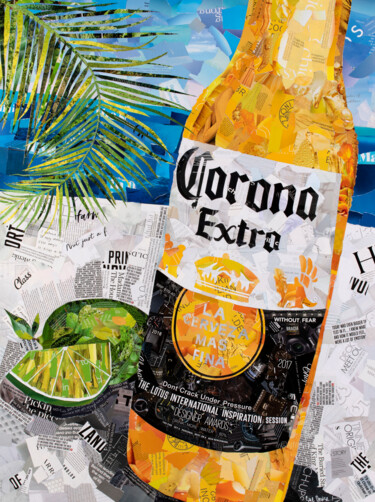 Collages titled "Corona by the Beach" by Sue Dowse, Original Artwork, Collages