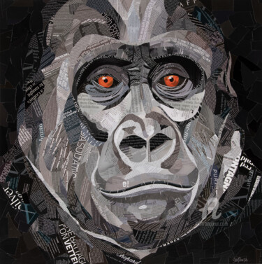 Κολάζ με τίτλο "Gorilla Eyes" από Sue Dowse, Αυθεντικά έργα τέχνης, Κολάζ