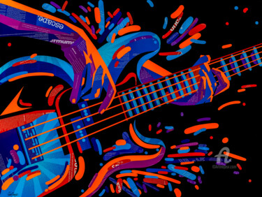 Collagen mit dem Titel "Electric Bass Guitar" von Sue Dowse, Original-Kunstwerk, Collagen