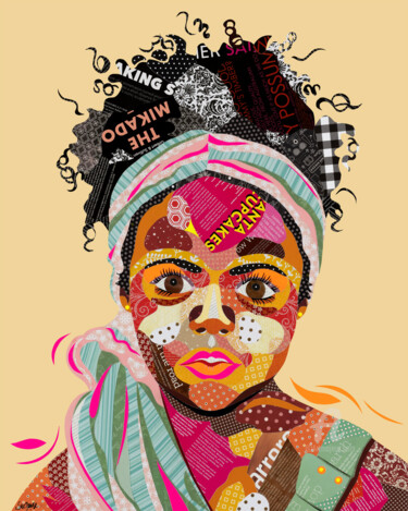 Collages titulada "African Girl" por Sue Dowse, Obra de arte original, Collages