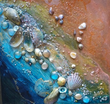 "Sand Between My Toes" başlıklı Tablo Sue Lorenz tarafından, Orijinal sanat, Kolaj Ahşap panel üzerine monte edilmiş