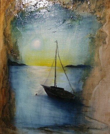 Painting titled "Night Sail" by Sue Lorenz, Original Artwork, Oil