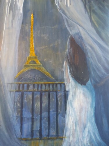 Painting titled "Evening in Paris" by Sue Lorenz, Original Artwork, Oil