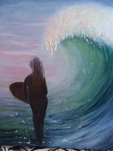 Painting titled "Catch a Wave" by Sue Lorenz, Original Artwork, Oil