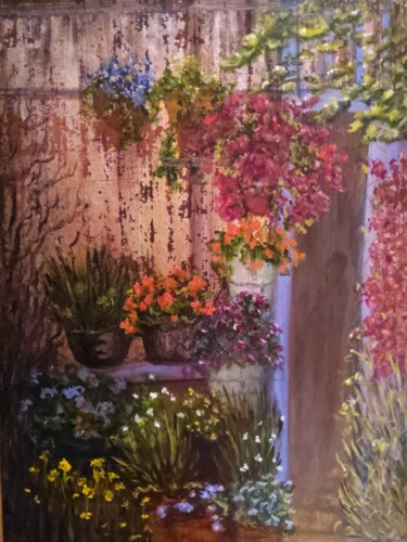 Картина под названием "Little Paris Florist" - Sue Lorenz, Подлинное произведение искусства, Масло Установлен на Деревянная…