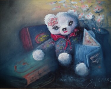 Painting titled "Bedtime Story" by Sue Lorenz, Original Artwork, Oil Mounted on Other rigid panel
