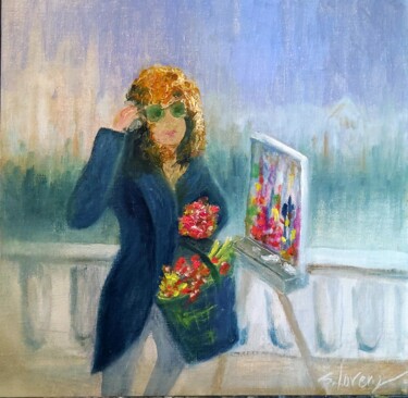 Painting titled "Painting Paris" by Sue Lorenz, Original Artwork, Oil Mounted on Other rigid panel