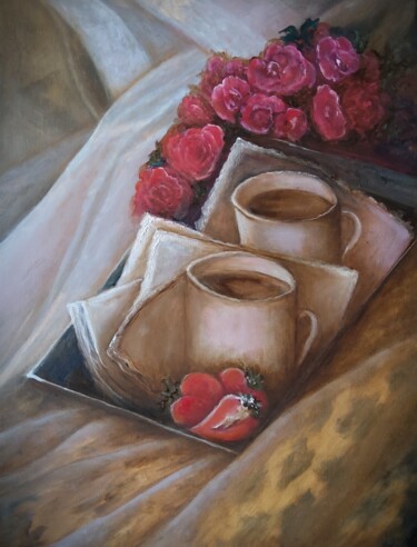 Картина под названием "Breakfast in Bed" - Sue Lorenz, Подлинное произведение искусства, Масло Установлен на Деревянная рама…
