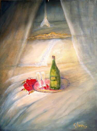 Malerei mit dem Titel "Honeymoon in Paris" von Sue Lorenz, Original-Kunstwerk, Öl