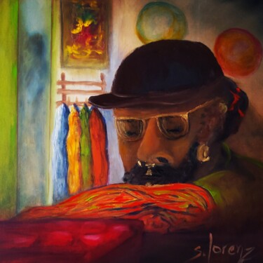 Pintura intitulada "Barista Mr. Tatt" por Sue Lorenz, Obras de arte originais, Óleo