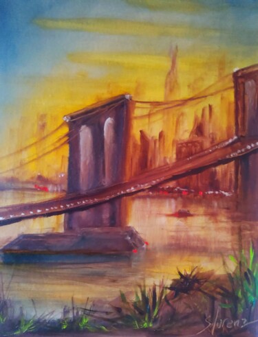 Painting titled "Longing for the City" by Sue Lorenz, Original Artwork, Oil Mounted on Wood Stretcher frame