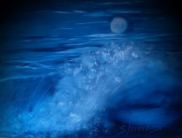 Painting titled "Moonlit Night9" by Sue Lorenz, Original Artwork, Oil Mounted on Other rigid panel