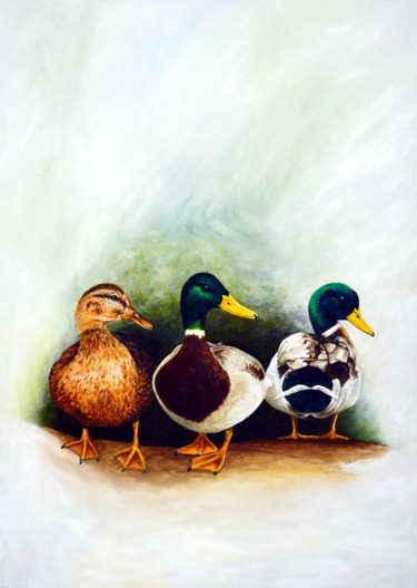 Painting titled "Mallards" by Sue Harding, Original Artwork, Acrylic