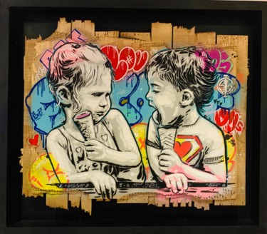 Painting titled "Ice Cream" by Sufyr, Original Artwork, Spray paint Mounted on Wood Panel