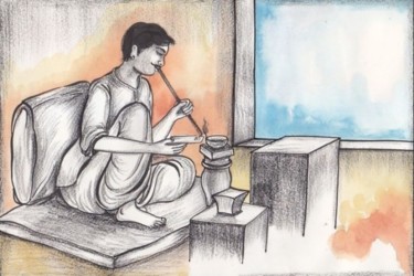 Painting titled "VILLAGE LIFE" by Kundala, Original Artwork, Oil