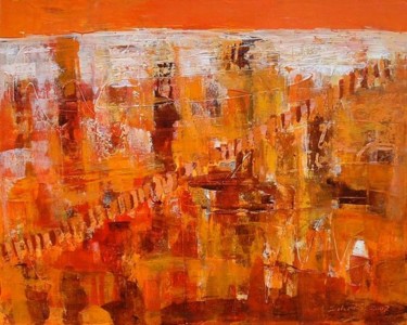 Peinture intitulée "Sunset Procession" par Sukarsa, Œuvre d'art originale, Huile