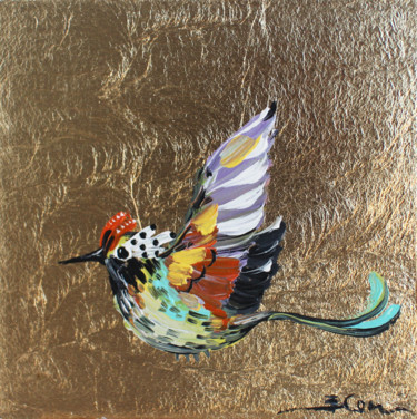 Hummingbird oil Painting with gold leaf Pintura intitulada "Hummingbird oil Pai…" por Viktoria Sukhanova, Obras de arte originais, Óleo
