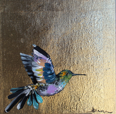 Картина под названием "Hummingbird 10x10 o…" - Viktoria Sukhanova, Подлинное произведение искусства, Масло