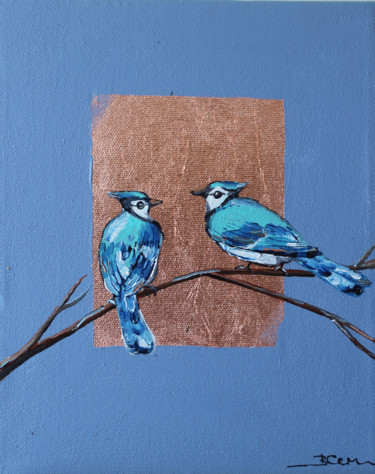 "Two Blue Jay Hummin…" başlıklı Tablo Viktoria Sukhanova tarafından, Orijinal sanat, Petrol