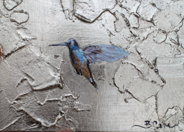 Hummingbird oil Painting gold leaf Pintura intitulada "Hummingbird oil Pai…" por Viktoria Sukhanova, Obras de arte originais, Óleo