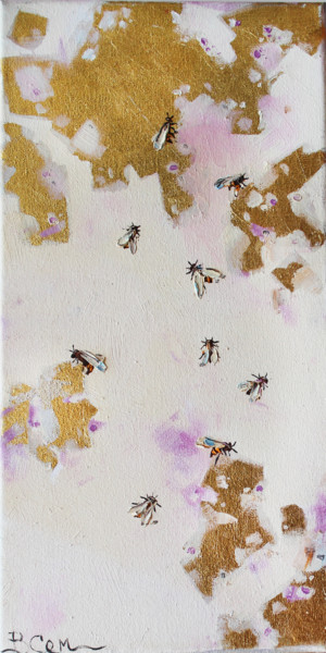 Картина под названием "Honey bee with gold…" - Viktoria Sukhanova, Подлинное произведение искусства, Масло