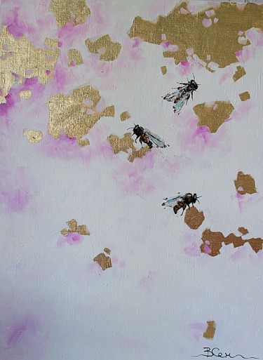 Pintura intitulada "Honeybee Gold leaf…" por Viktoria Sukhanova, Obras de arte originais, Óleo