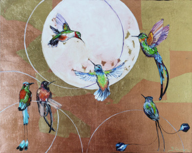 Peinture intitulée "Hummingbird gold le…" par Viktoria Sukhanova, Œuvre d'art originale, Huile