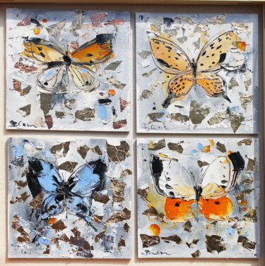Peinture intitulée "Set of 4 Butterfly…" par Viktoria Sukhanova, Œuvre d'art originale, Huile