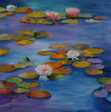 Lily pond Painting titled "Lily pond" by Sulakshana Dharmadhikari, Original Art, Oil