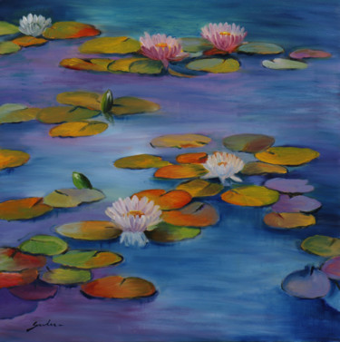 Peinture intitulée "Lily pond" par Sulakshana Dharmadhikari, Œuvre d'art originale, Huile