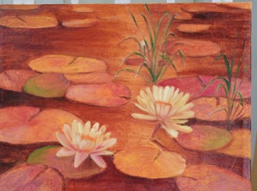 Pintura titulada "Lily pond orange" por Sulakshana Dharmadhikari, Obra de arte original, Oleo